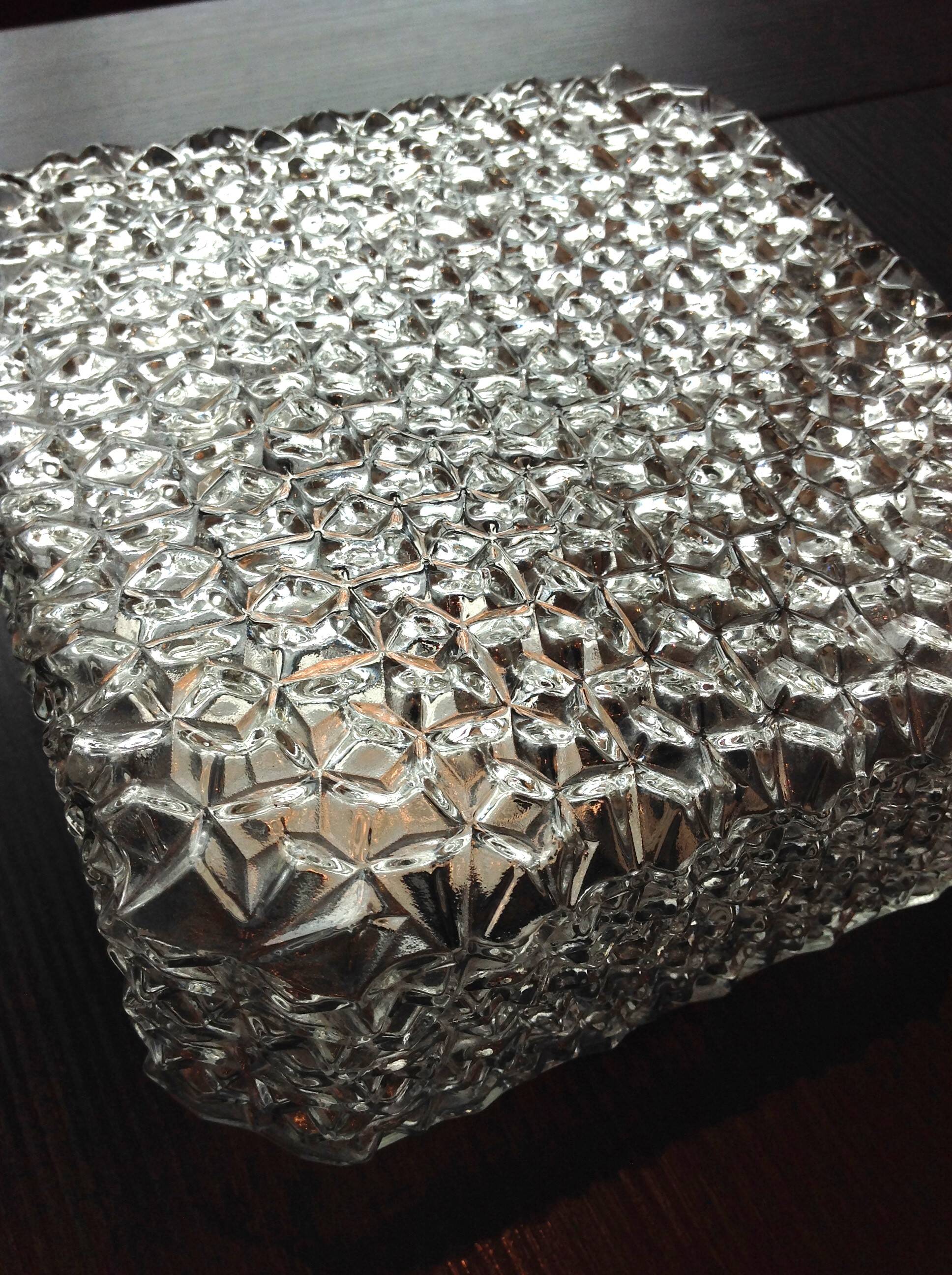 Square diamond-tipped glass ceiling light by RZB Leuchten / vintage 60s-70s