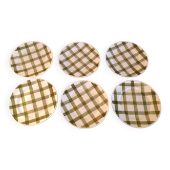 Set of six Moulin des Loups dessert plates, green tablecloth model / 50s-60s