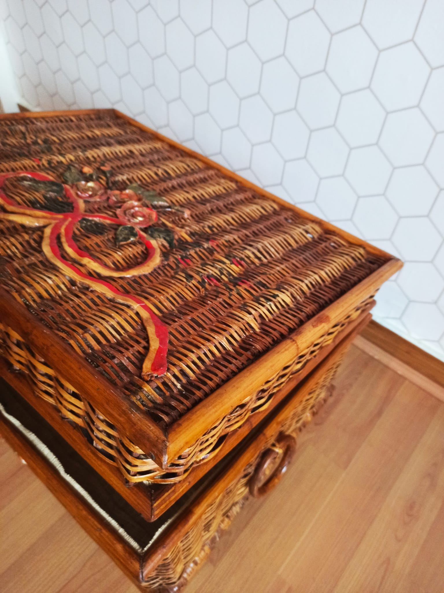 Ancient wicker, rattan and bamboo chest