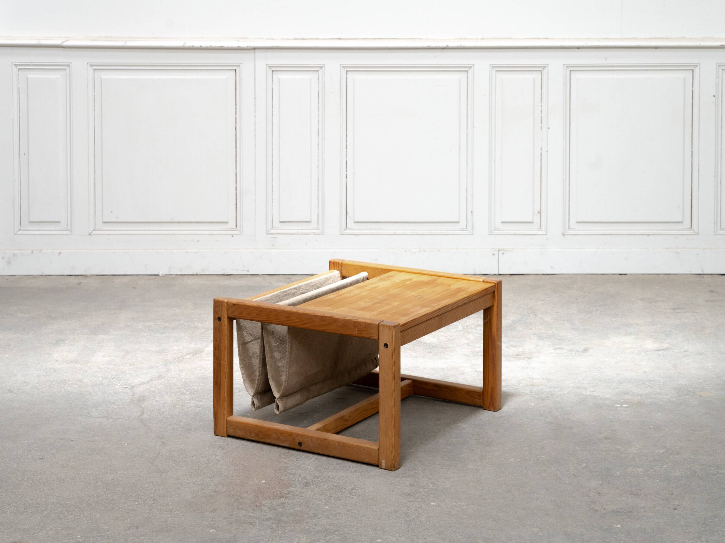 Habitat pine coffee table with integrated jute fabric book storage.