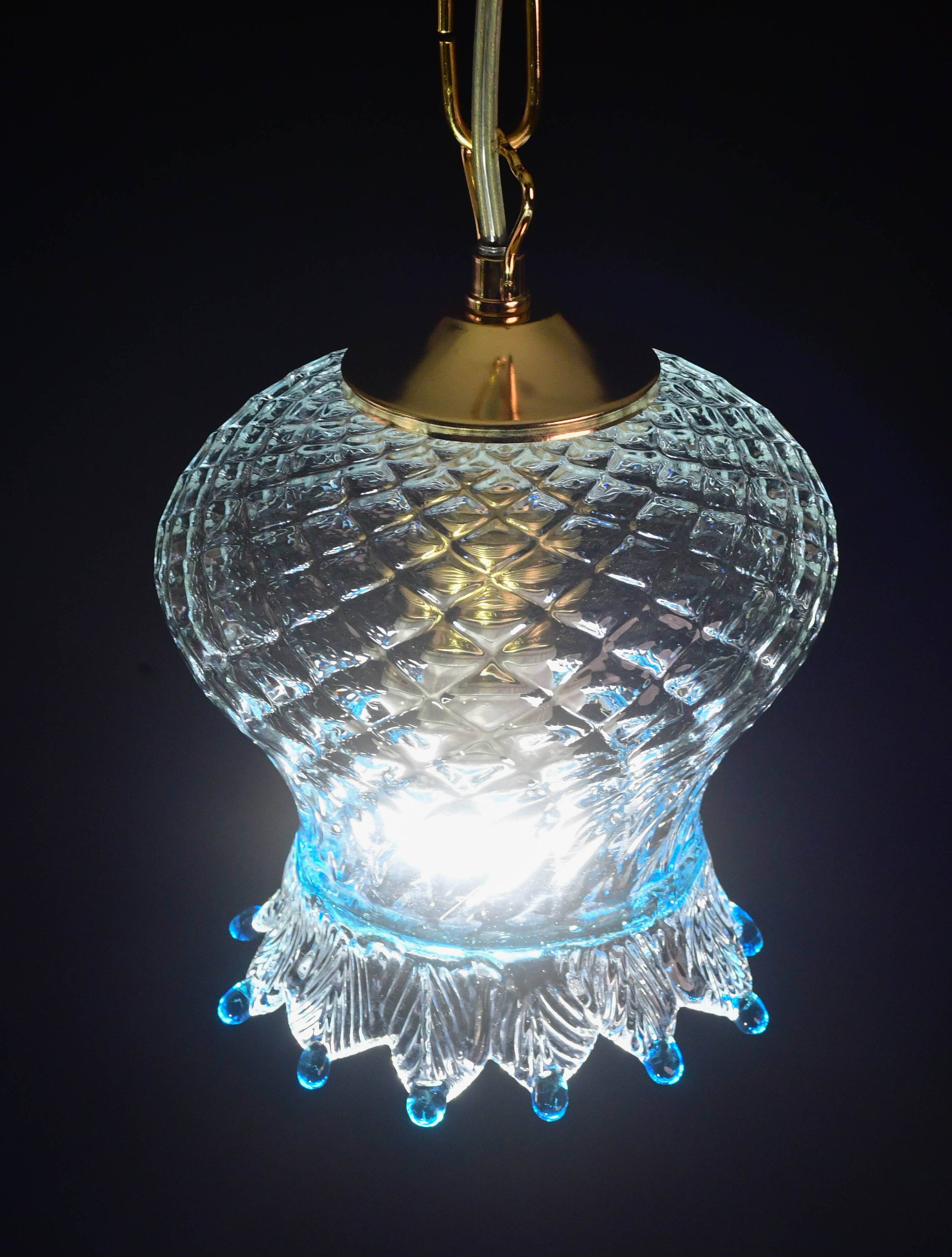 Set of 3 Murano blue glass pendant lights