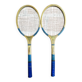 Pair of Vintage Tennis Rackets MAJESTIC Wood 1950s #D581