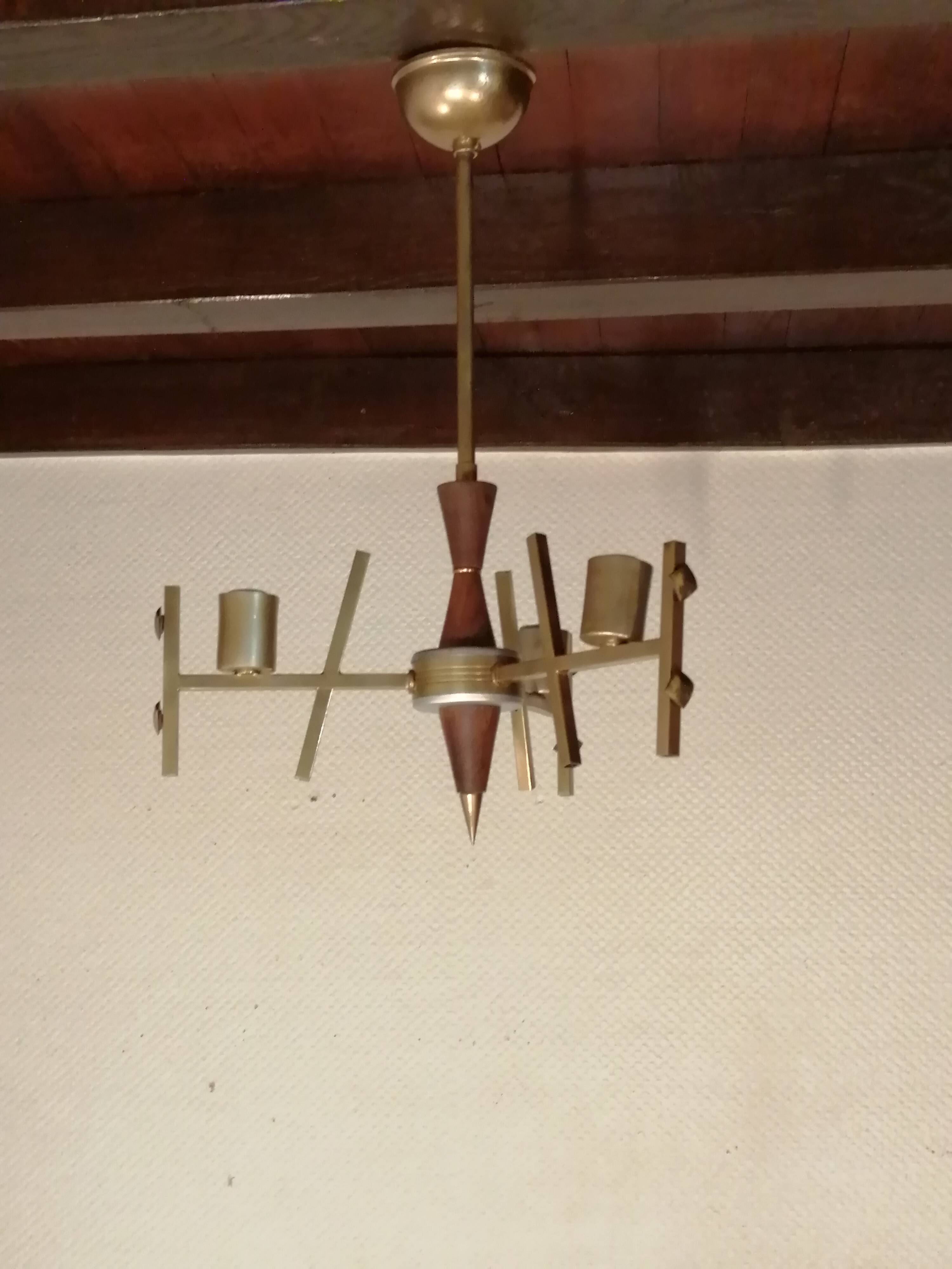 Golden chandelier and glass plates, art deco, vintage style Strangfeld und Gregor Radeberg Dresden 1950