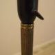 Danish floor lamp with wood and metal base, botanical fabric shade, 1960s