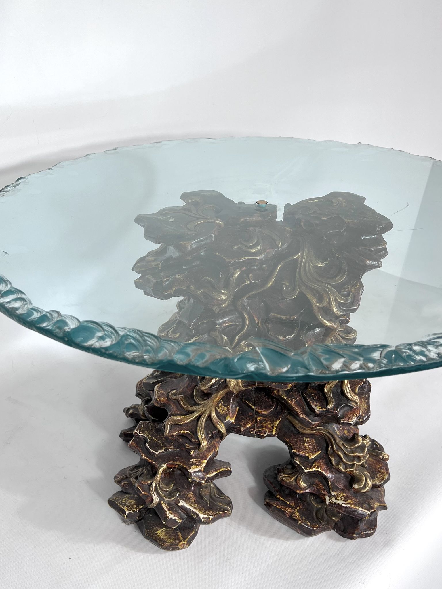 Vintage Italian wood and glass coffee table from 70s