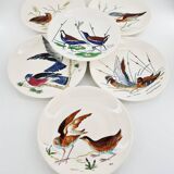 Service modèle oiseaux en faïence polychrome Gien peinte à la main