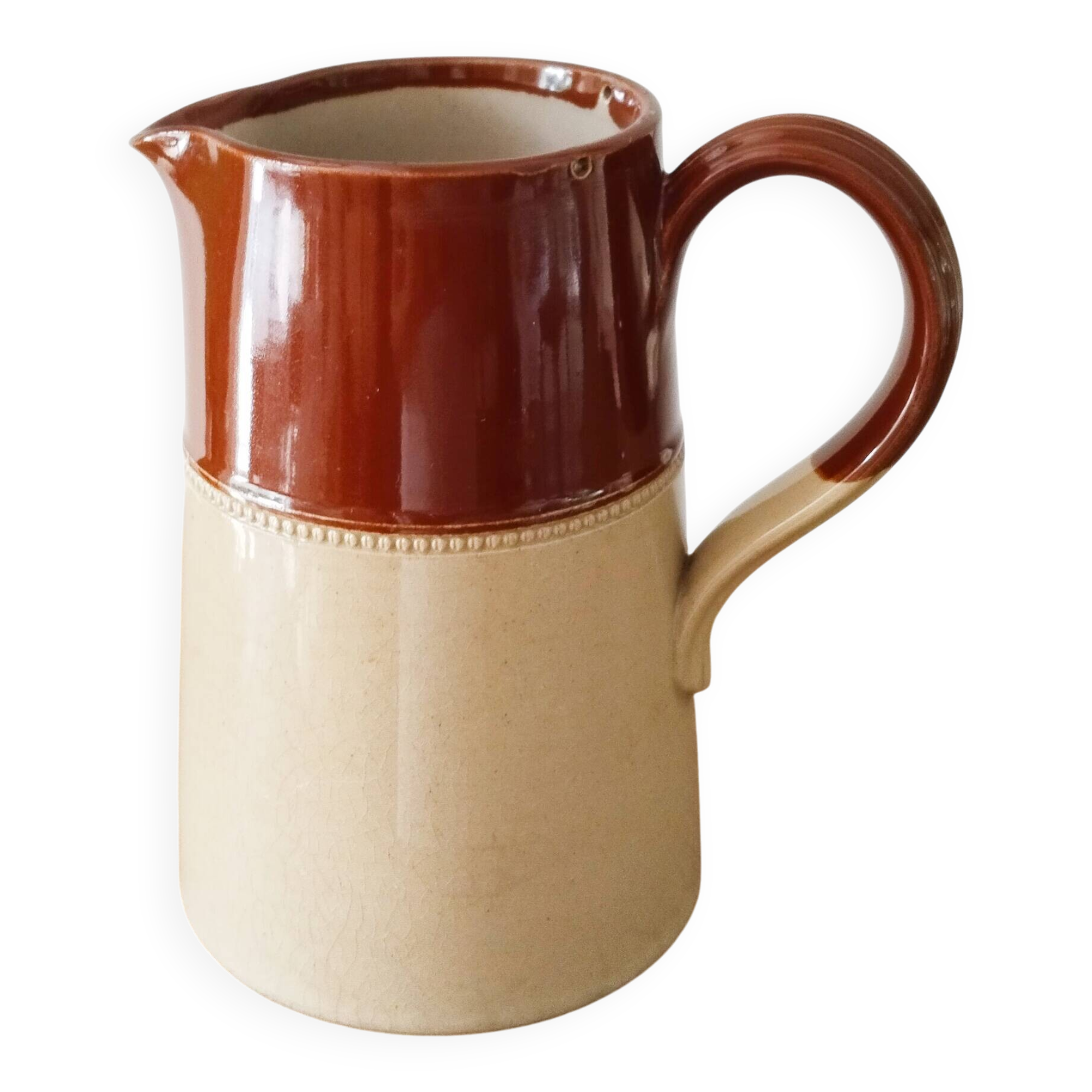 Beige earthenware pitcher, 19th century English pitcher, Lovatt Langley