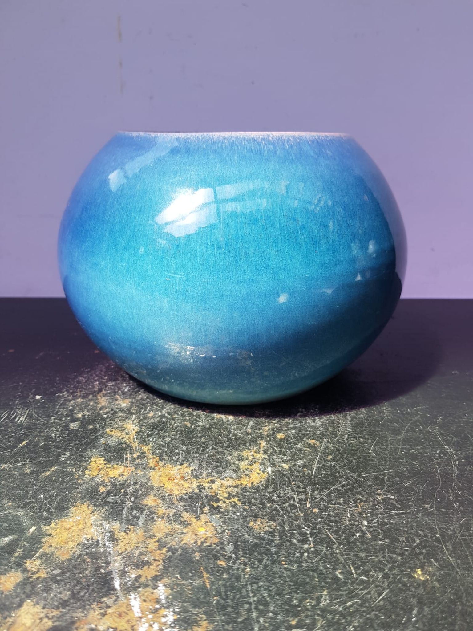 Old vase ball ceramic blue 70s vintage decoration