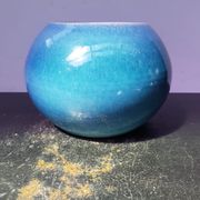 Old vase ball ceramic blue 70s vintage decoration