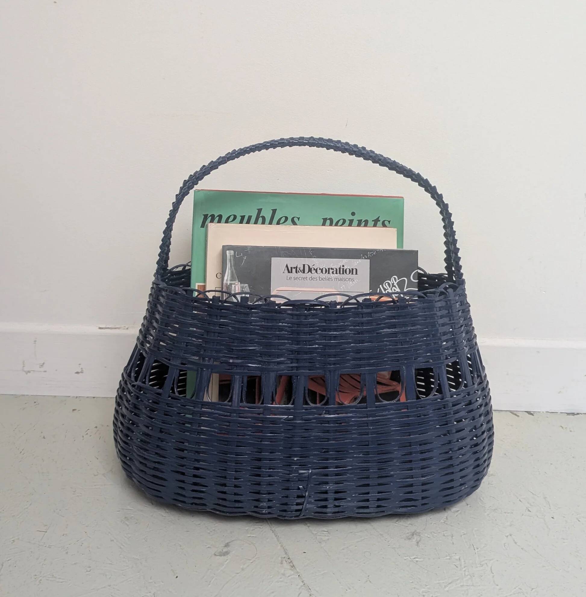 Blue wicker basket