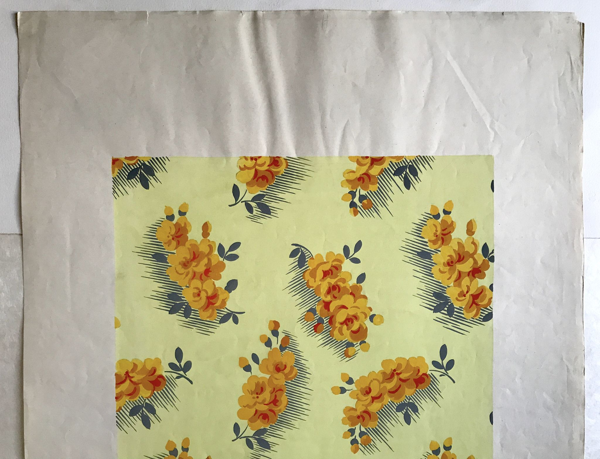 Original gouache on paper from Editions JEHLEM, floral decoration (yellow), twentieth century, Paris