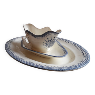 Clairefontaine earthenware dish and sauce boat, alhambra model - terre de fer