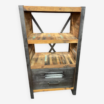 Locker "SHOGUN" side furniture shelves in recycled Indonesian fishing boat wood and metal