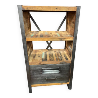 Locker "SHOGUN" side furniture shelves in recycled Indonesian fishing boat wood and metal