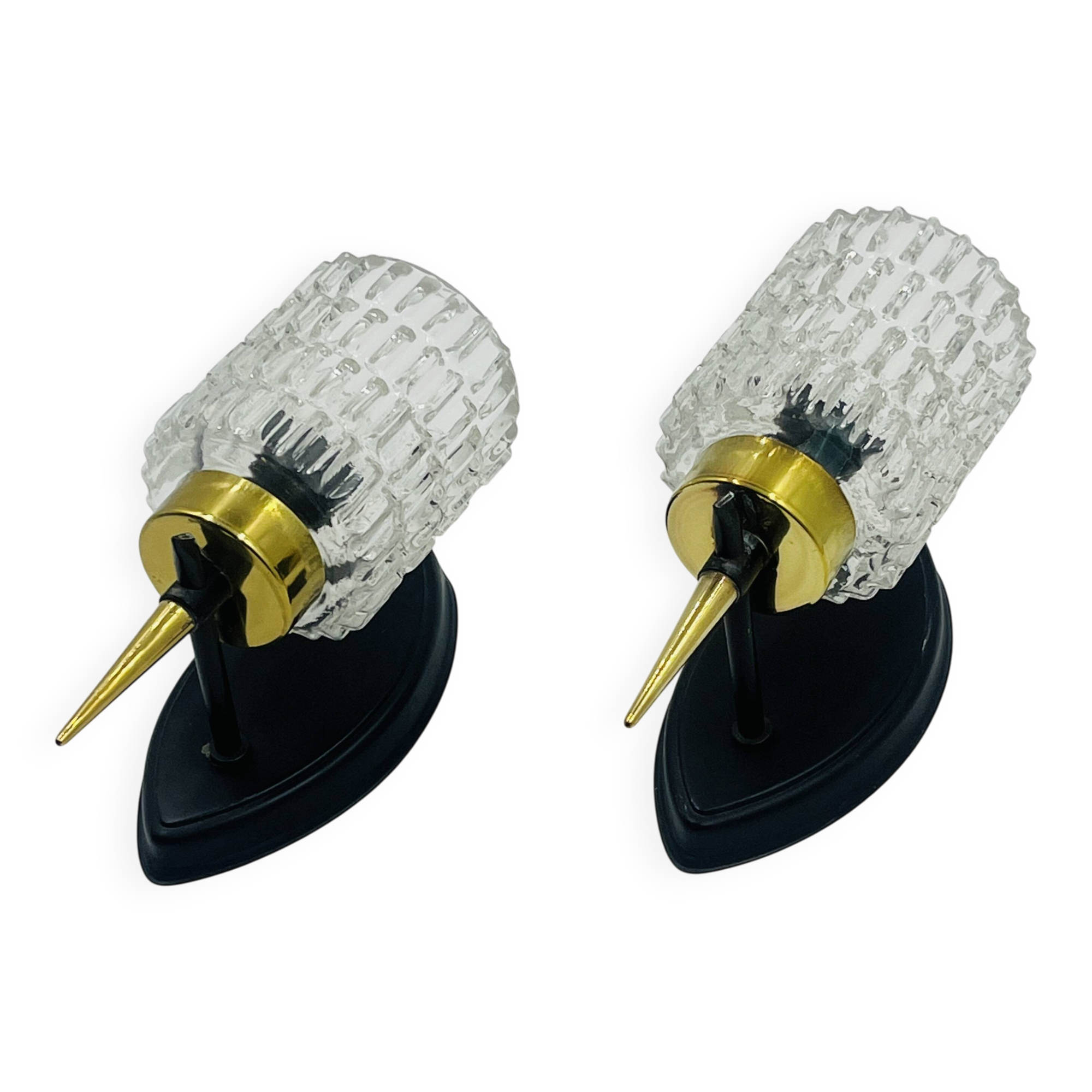 Pair of vintage wall lights with textured glass, attributed to Maison Arlus.