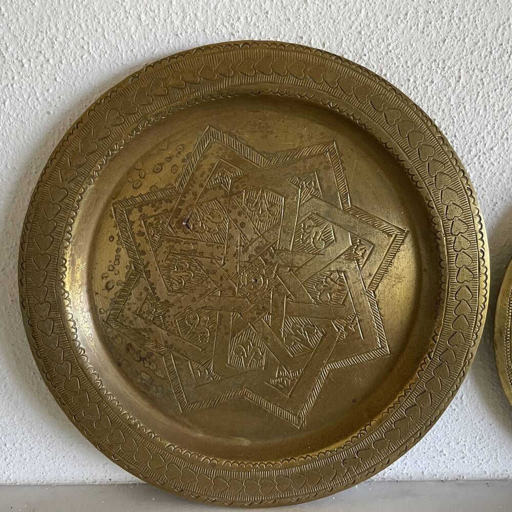 Set of 3 vintage brass North African trays