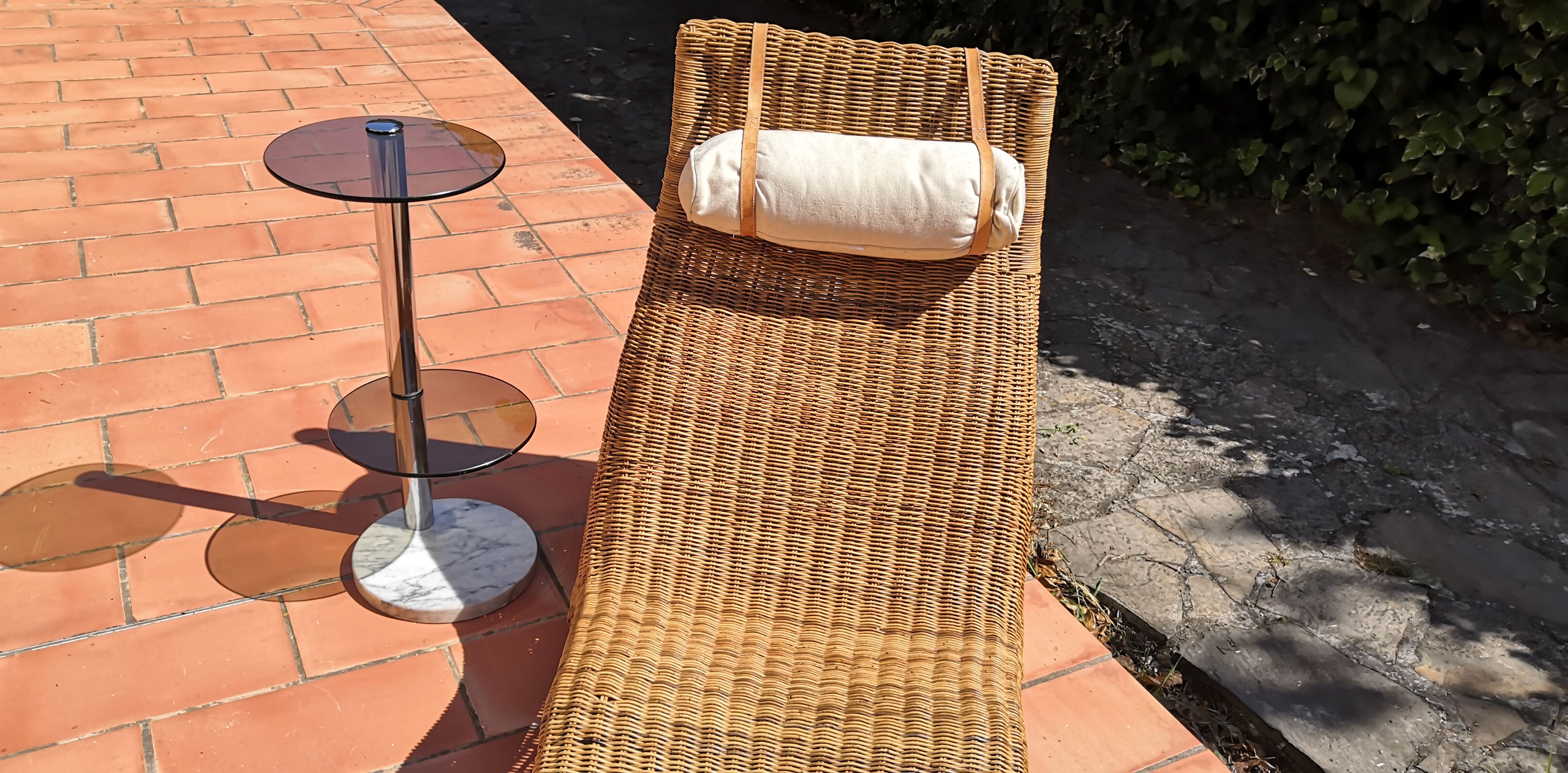 Deck chair sunbed in rattan and bamboo 1960