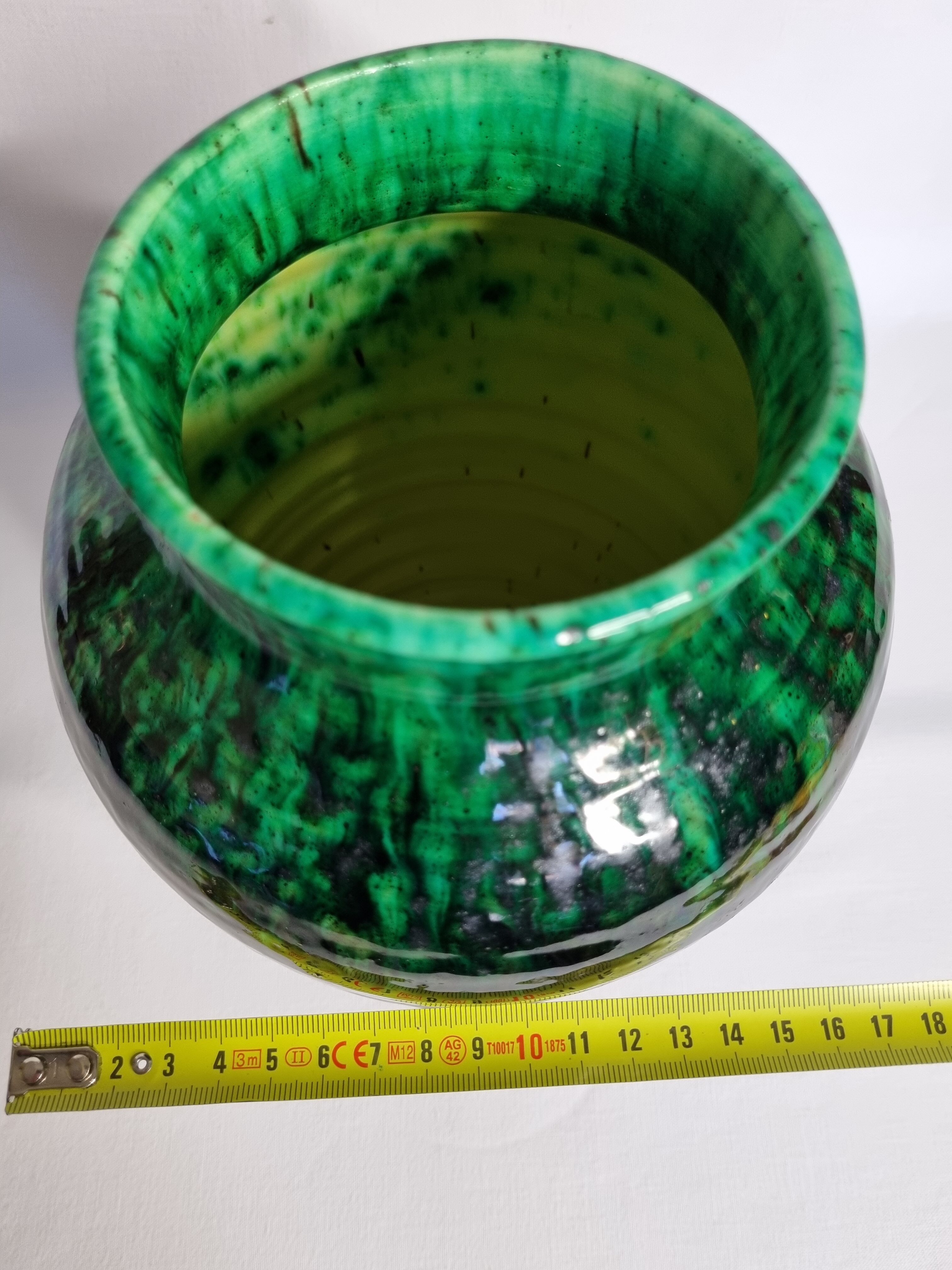 Vase amphora in glazed terracotta, signed "Accolay", 27 cm