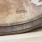 Still life, Watercolor with anemones, signed, oval frame