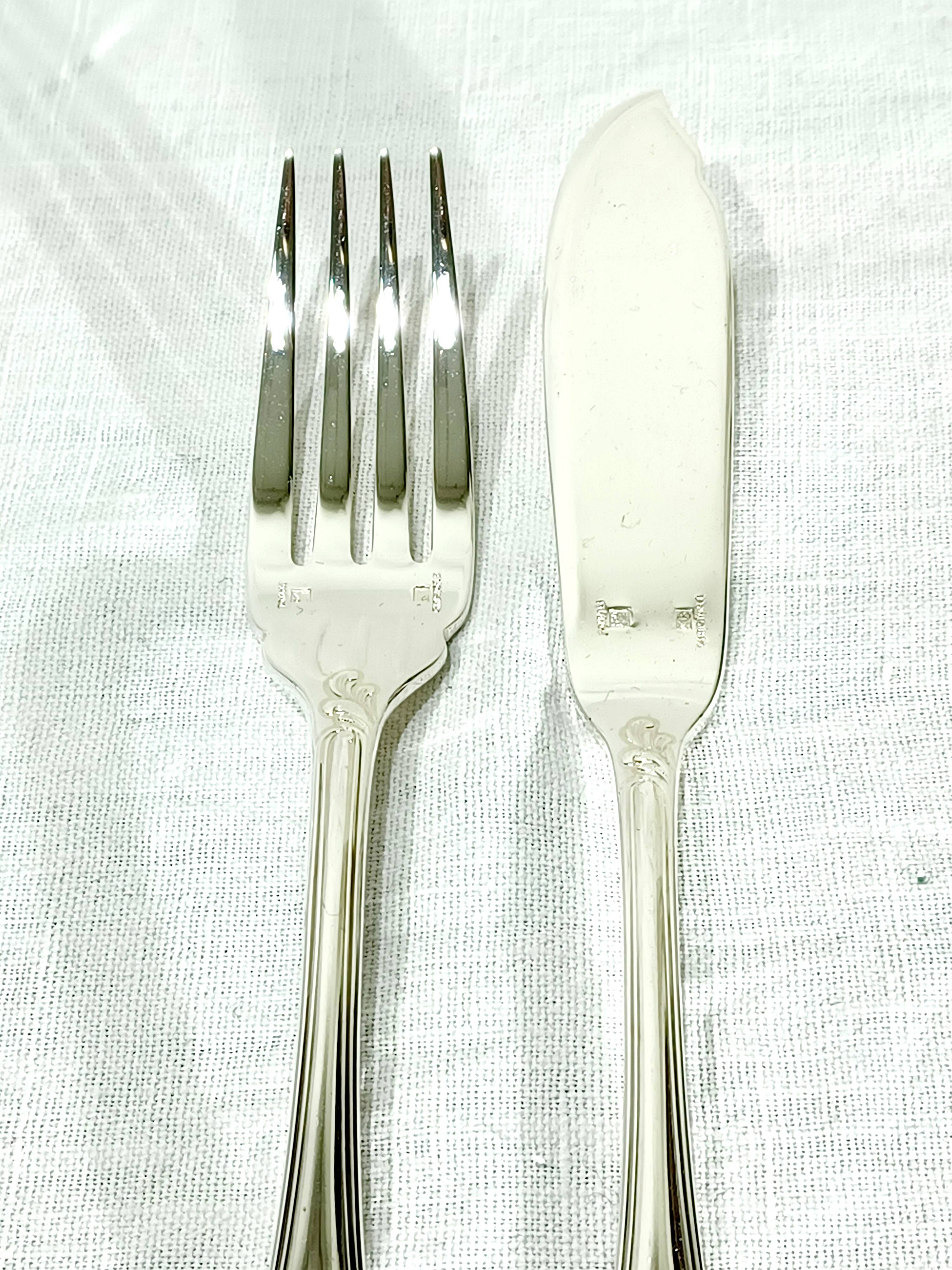 Christofle – 12-piece silver-plated fish cutlery set, Marly model