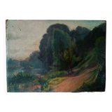 Peinture à l'huile sur toile impressionniste France 19e siècle paysage arbr