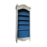 Bibliothèque ancienne moulures bois gris & bleu