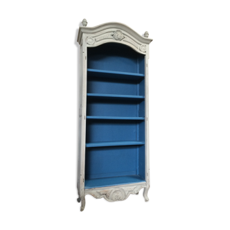 Bibliothèque ancienne moulures bois gris & bleu