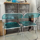 Set of 4 Castelli blue Plia folding chairs