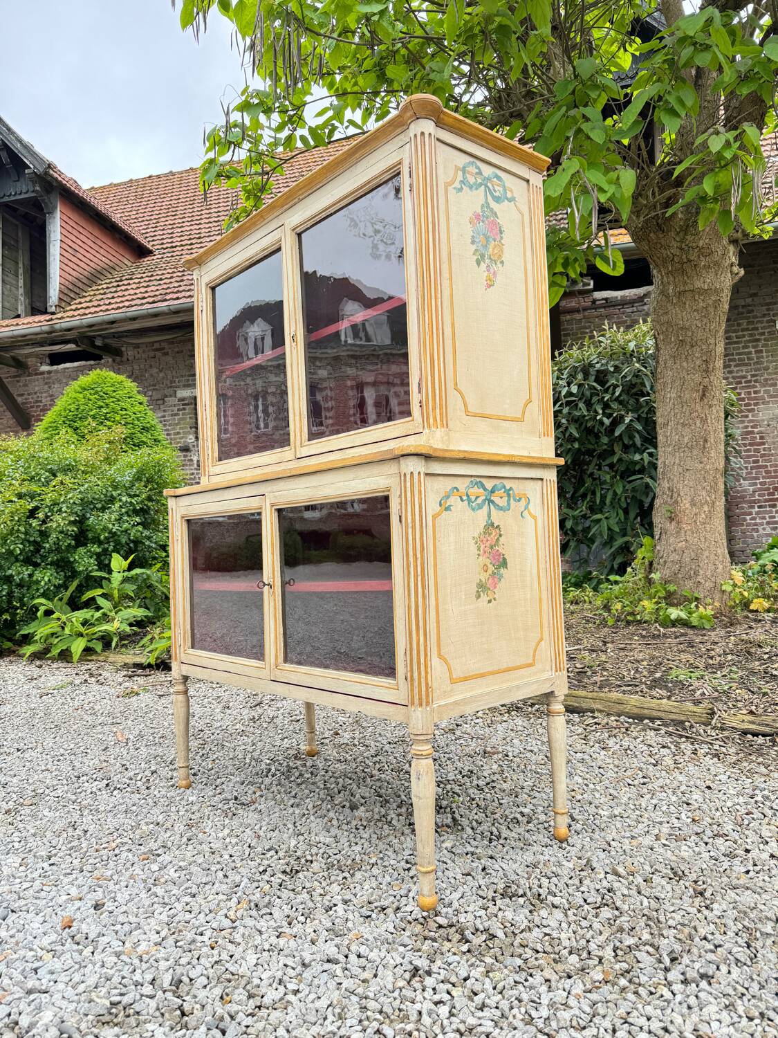 Louis xvi xviii eme century painted wood showcase