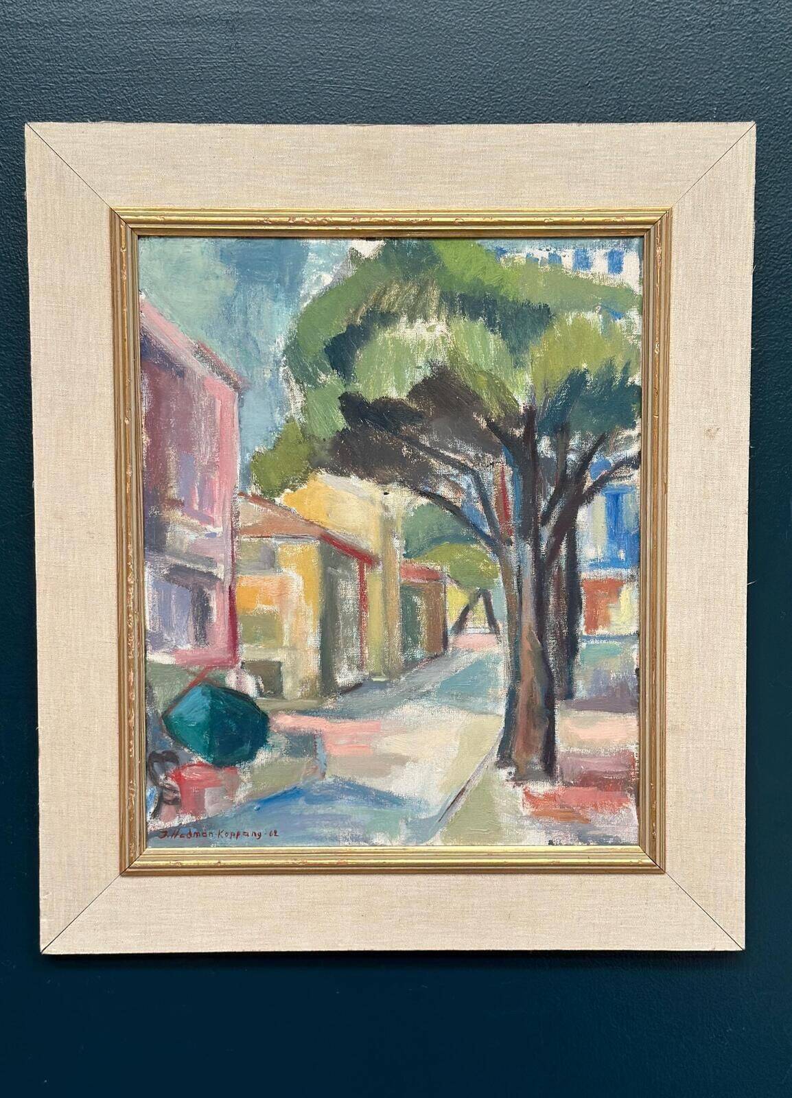 Huile sur toile originale suédoise – « Rue urbaine » par Ingrid Hedman Koppang