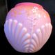 Art deco ball vase in pink opaline enamelled with flowers, 4 shells in relief