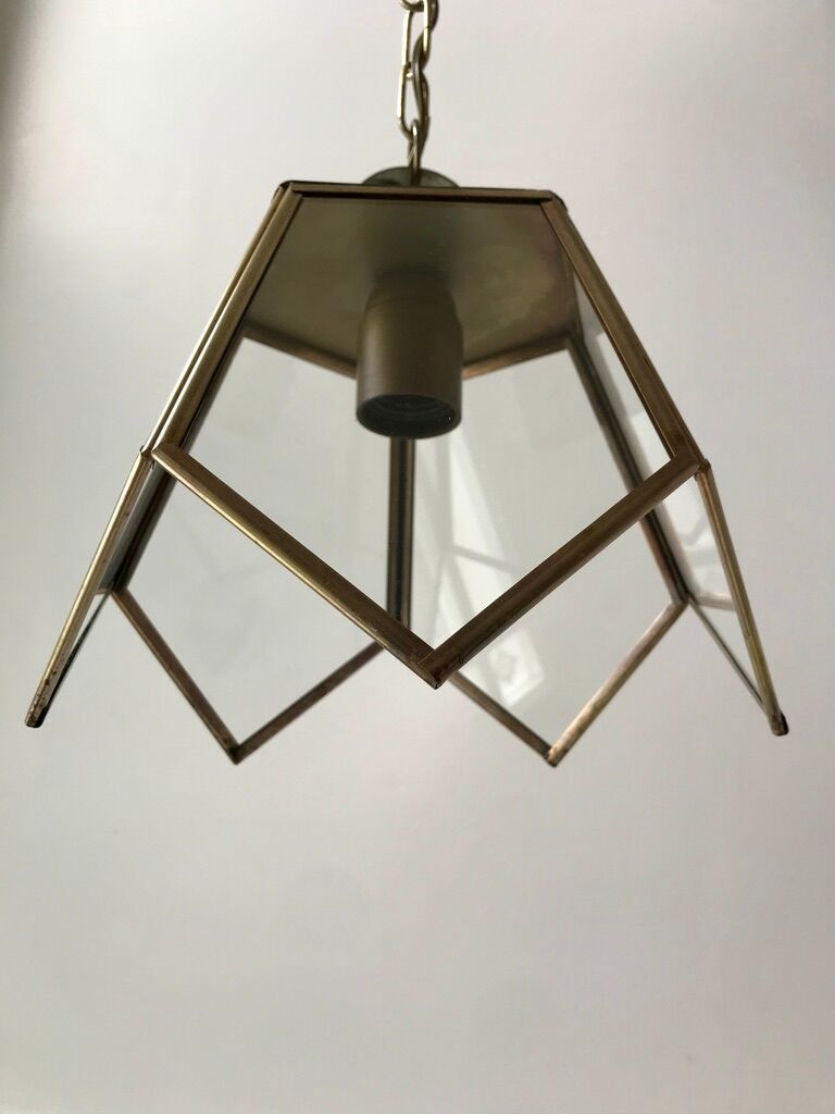 Brass pendant lamp and graphic gilded glass 60s-70s