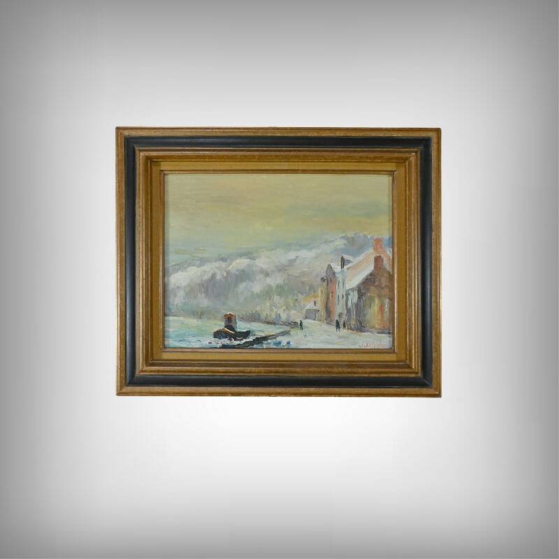 Painting “Under the Snow”, signed J.J Duboc – 1980