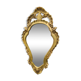 Baroque/Rococo mirror, Louis XV/Rocaille style, patinated with gold leaf. 63.5 x 36.5 cm