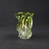 Val Saint Lambert crystal vase with a two-tone twisted shape, "Wave" model