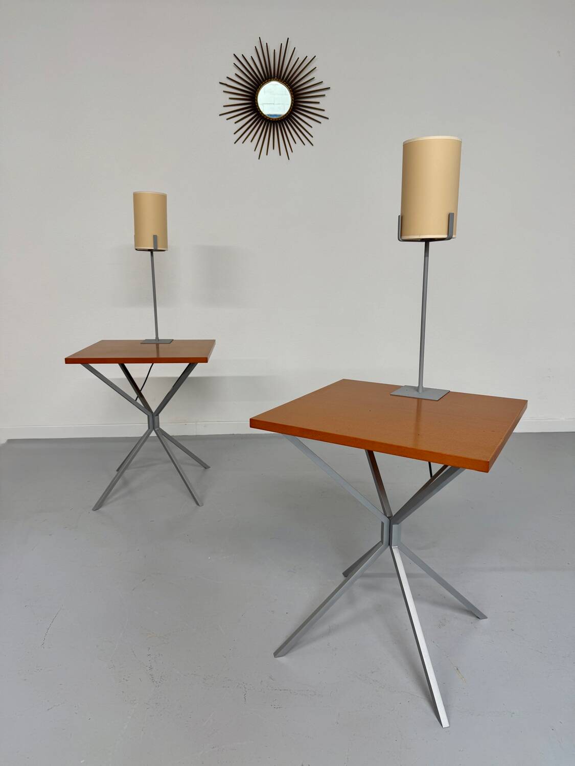 Side table / bedside table with designer lighting, Ligne Roset metal and wood