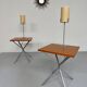 Side table / bedside table with designer lighting, Ligne Roset metal and wood