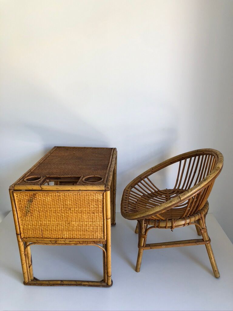 Children's rattan desk with matching chair