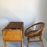 Bureau enfant en rotin avec son fauteuil