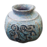 Vase boule céramique bleu décor floral vintage