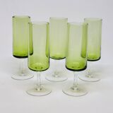 5 flûtes à champagne en verre soufflé vert