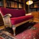 Vintage red wine baroque armchair/sofa/lounge with caning