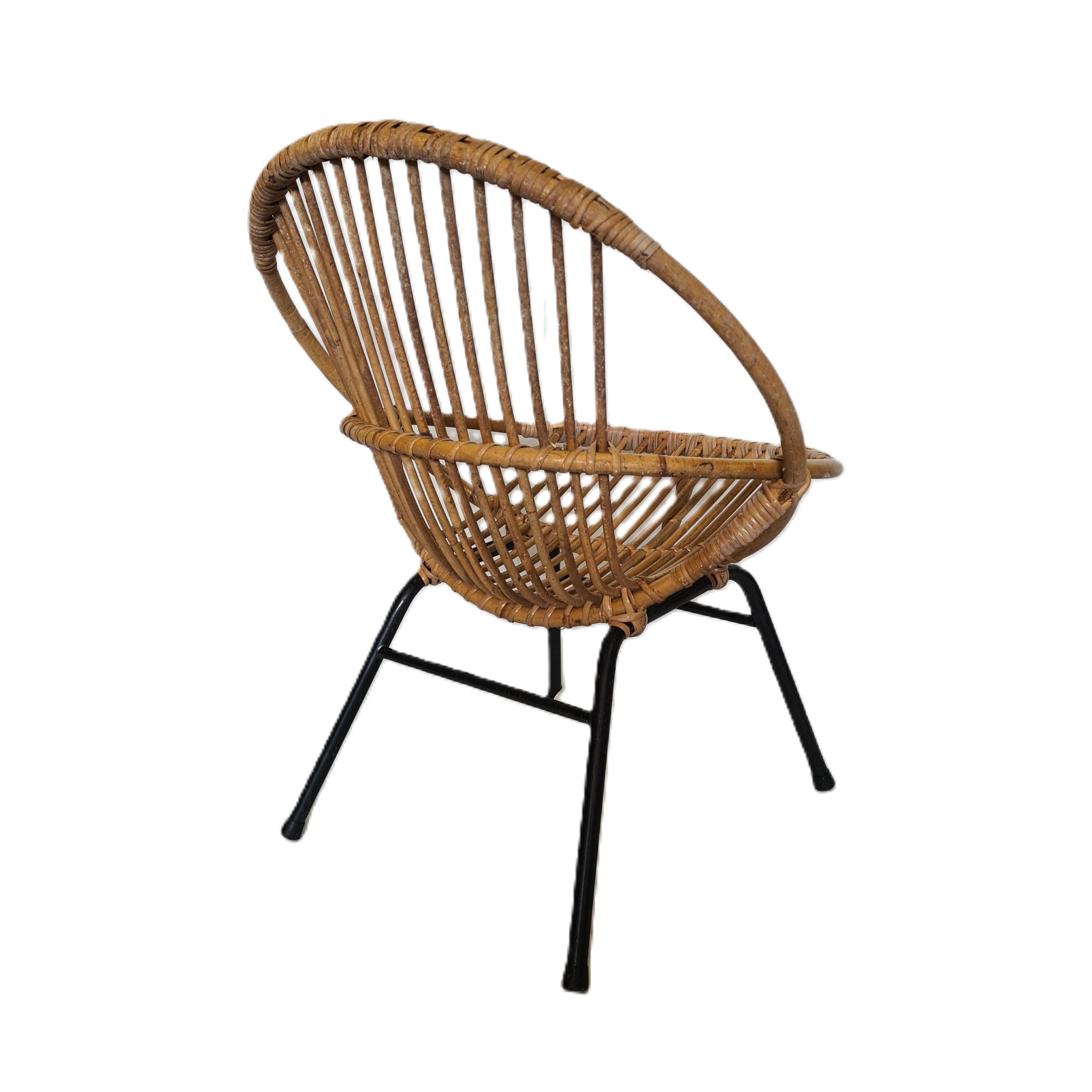 Rohe Noordwolde Rattan Bucket Chair, 1960s