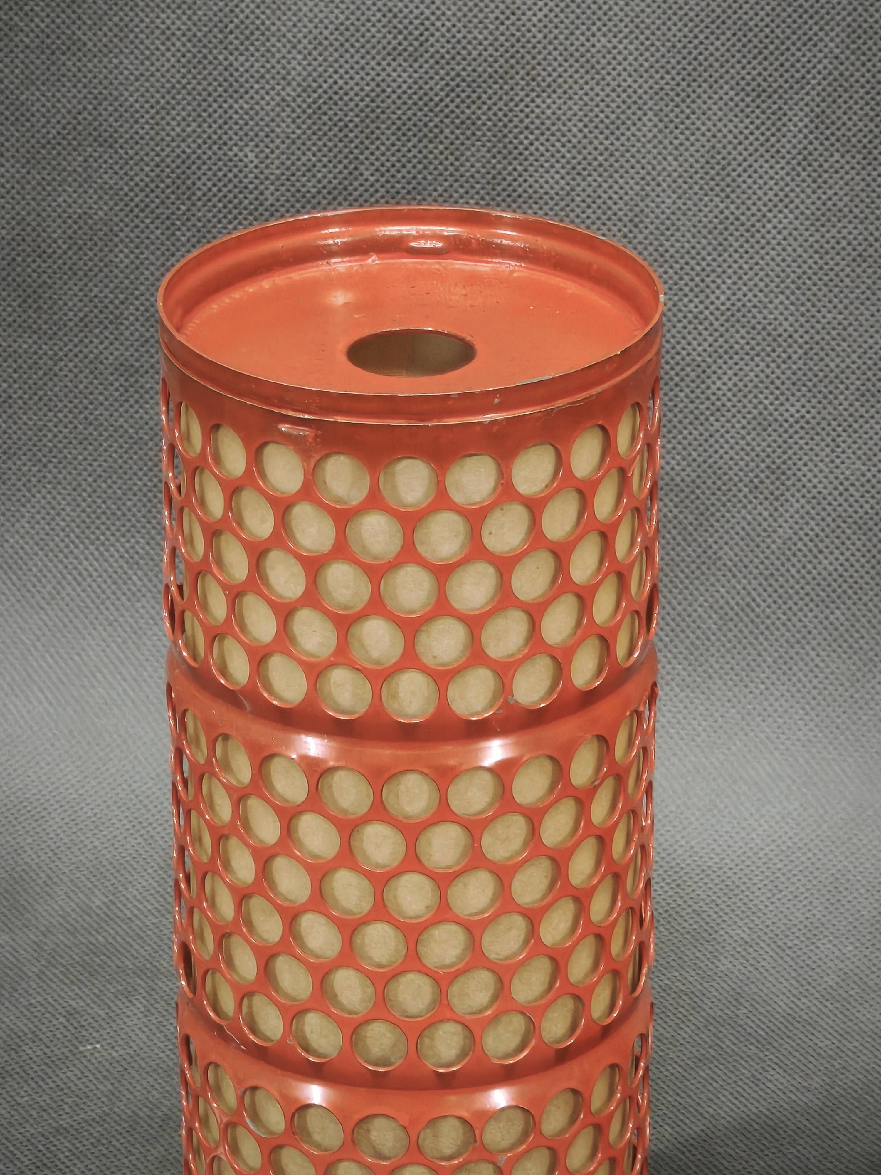 Pair of Red Perforated Metal Space Age Table Lamps, Czechoslovakia, 1970s