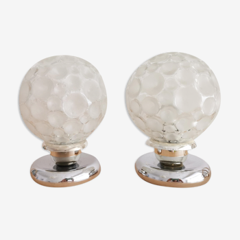 Pair of German 50s Modernisr glass table lamps by Groewe