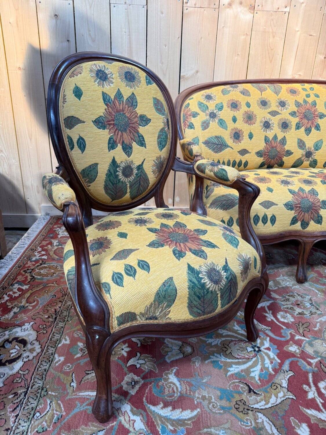 Salon Louis-Philippe – Sofa and pair of armchairs – Rosewood – Fabric f