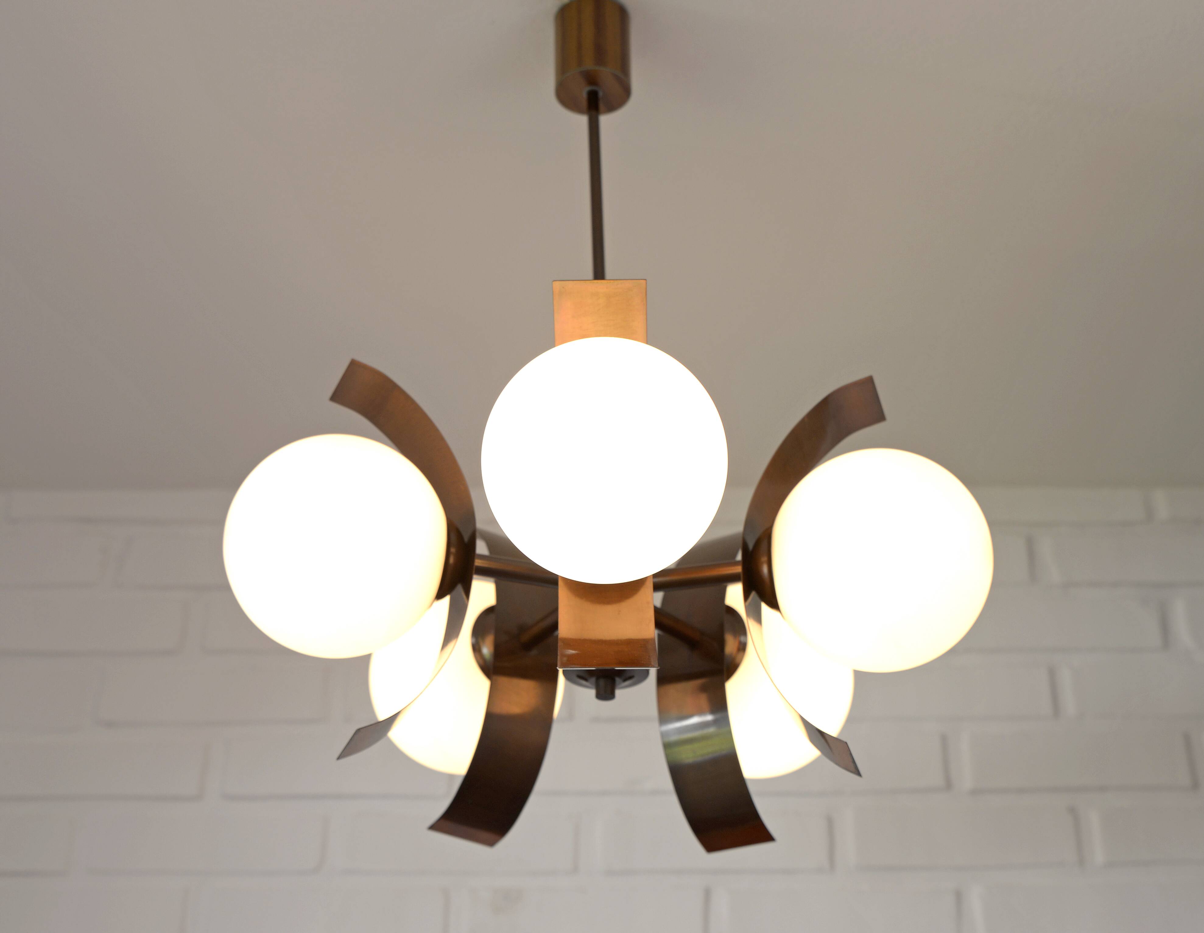 Brutalist Sputnik Hanging Light Vintage Copper Pendant Lamp Yugoslavia 1970