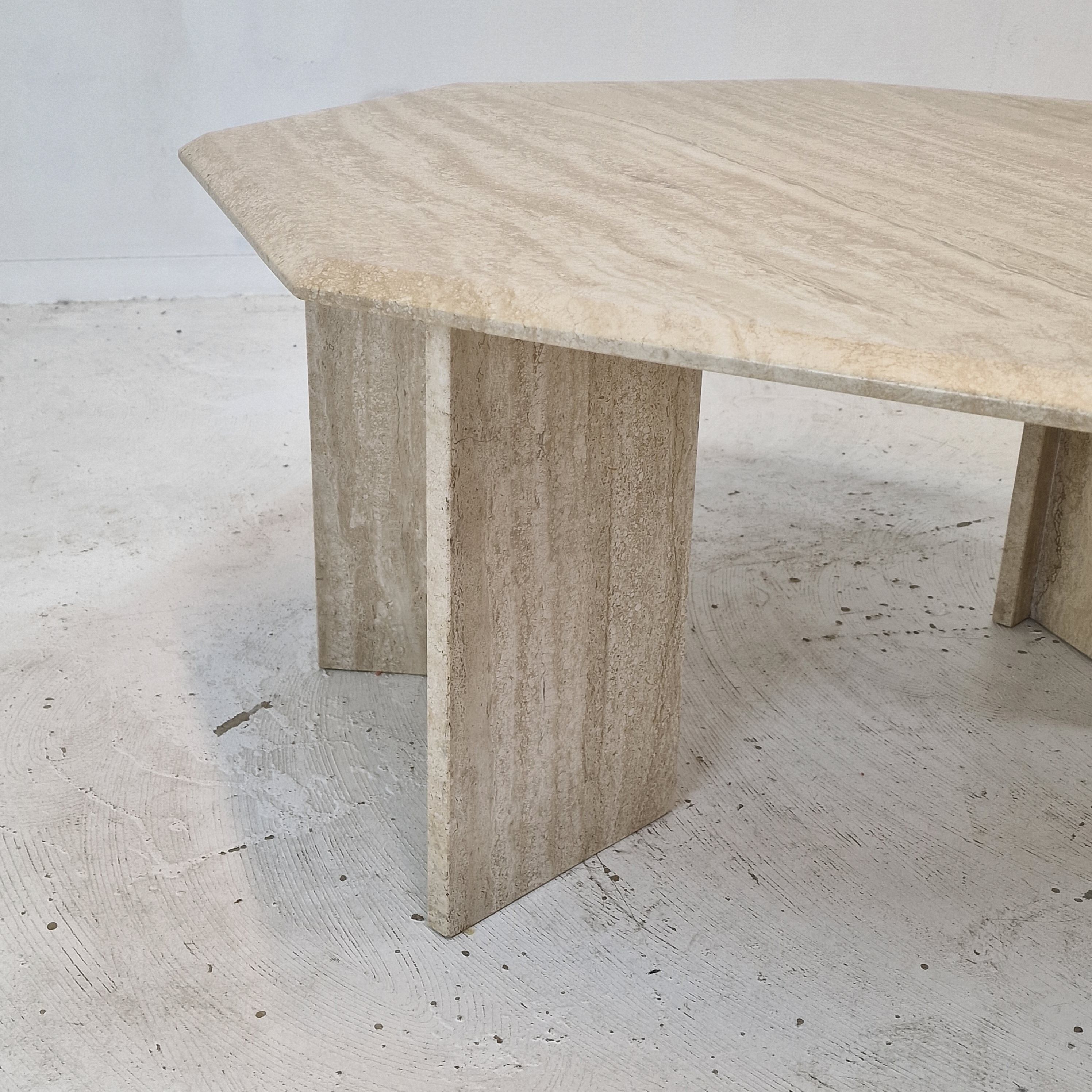 Italian octagon coffee table in travertine, 1980s