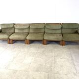 Vintage modular green leather sofa, 1960s