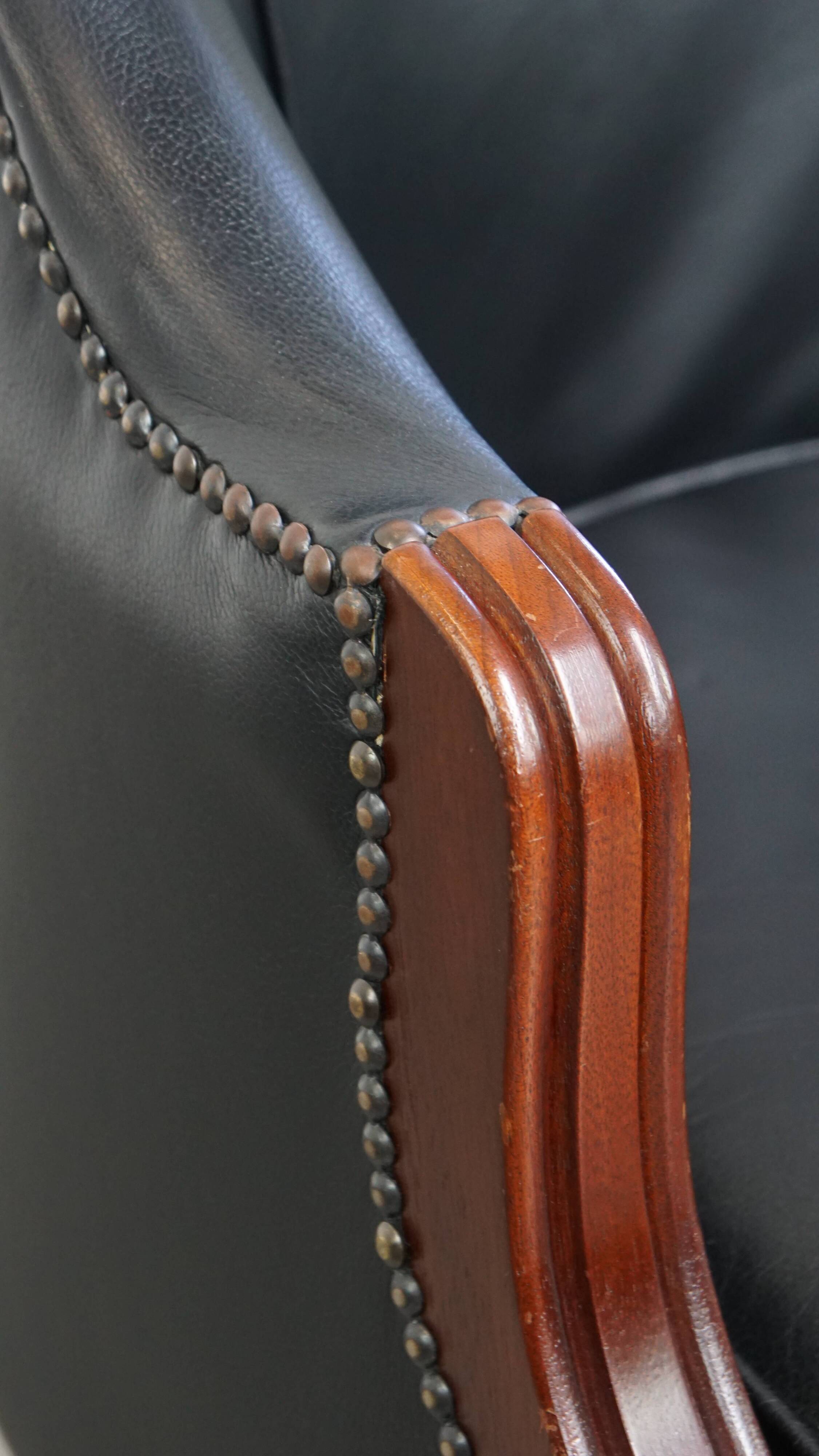 Chaise de bureau en cuir de vachette noir de style anglais